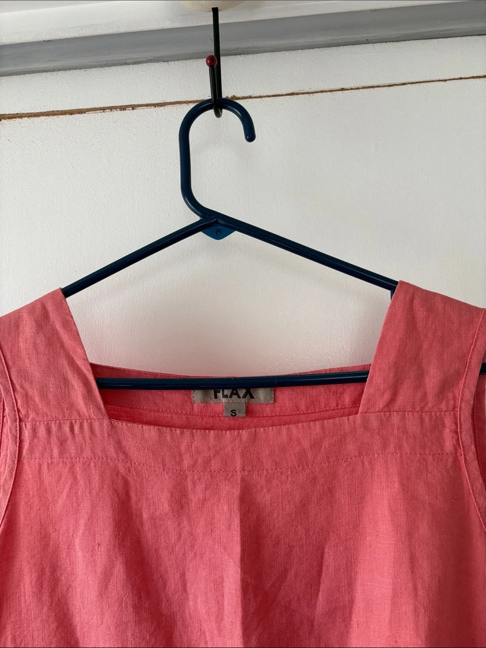 FLAX Linen Light Coral Sleeveless Square Neck Dress S - Picture 5 of 8